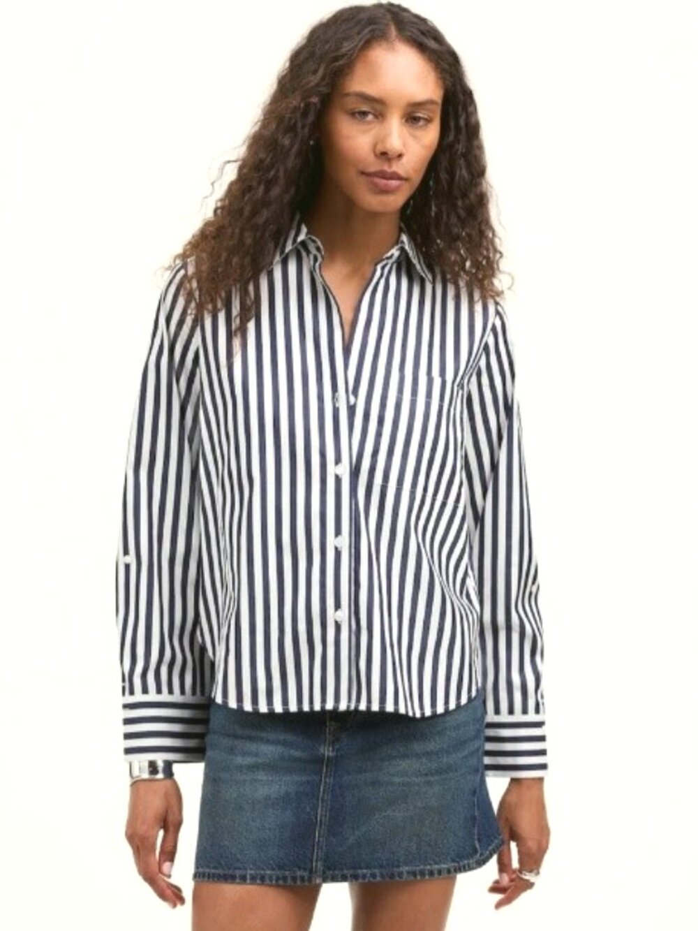 Madewell Poplin Easy Y-Neck Button-Up Shirt-MED-NWT